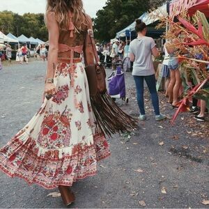 Spell Hotel Paradiso Castaway Maxi Skirt Multi Pearl Small EUC